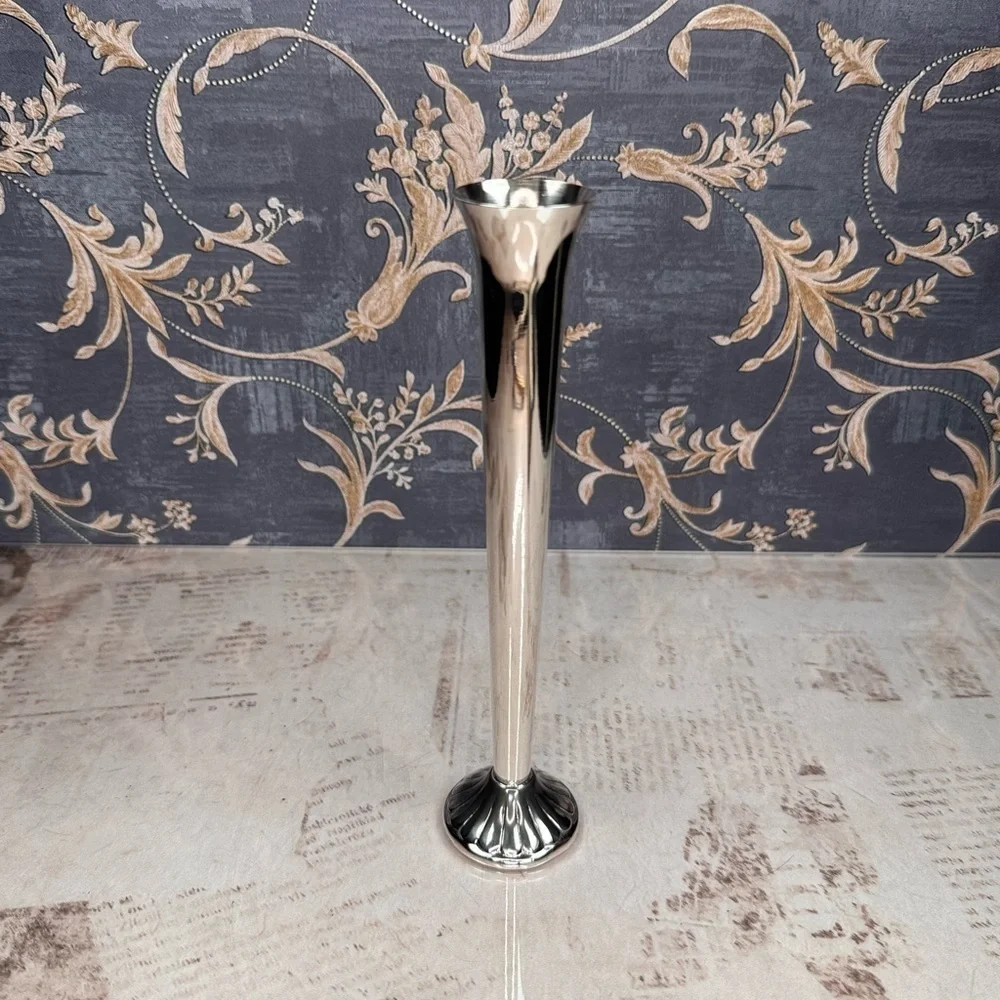 Vintage Silver Tone Bud Vase Weighted Fluted Base Trumpet Shape Estate
